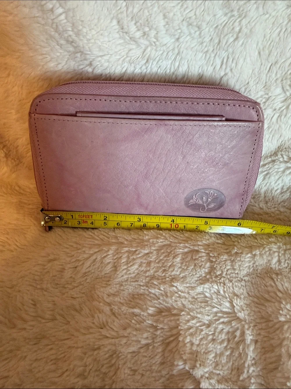 Buxton Pink Top Grain Cowhide Leather Double Zip Around Wallet Marbled Interior